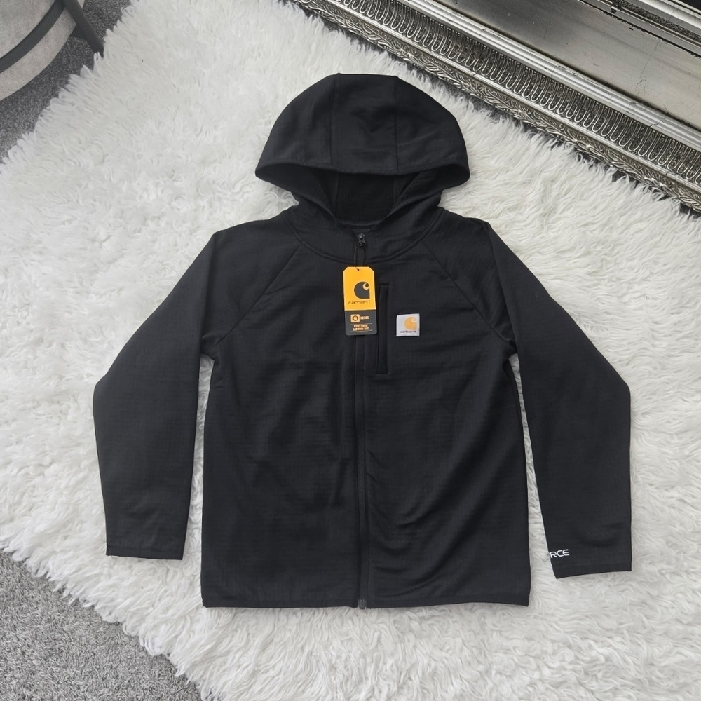 Carhartt Kid's Force Long-Sleeve Full Zip Hooded Sweatshirt. Caviar Black. Mediu
